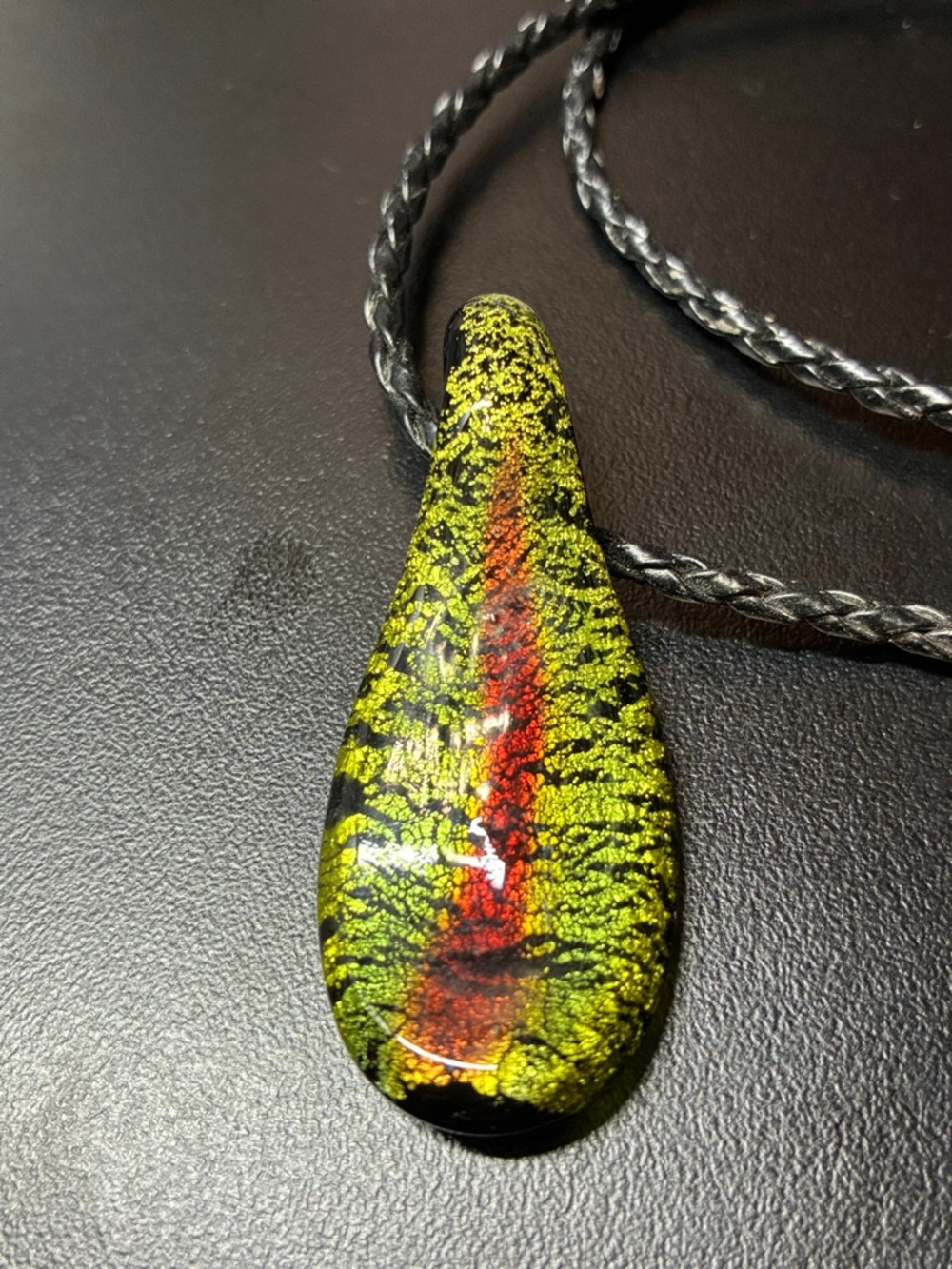 Murano glass Pendant black braided leather Necklace